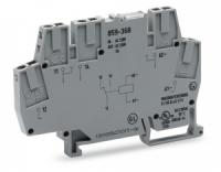 859-368 Релейный модуль; Номинальное входное напряжение: 230 В перем.тока; 1 перекл. контакт; с заданным порогом включения; Красный индикатор состояния; Ширина модуля: 6 мм