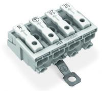 294-4424 Соединитель для светильников; нажимная кнопка, внешняя; с винтовым заземляющим контактом; 1/L2-2/L-PE-N; 4-пол.; Стор. свет.: для одножильных проводников; Инст. стор.: для всех типов проводников; макс. 2,5 мм2; Темп. окруж. среды: макс. 85 °C (T8