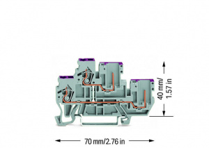 870-108 2-проводные / 2-контактные двухуровневые базовые клеммы; 2-проводные / 2-контактные проходные клеммы; L:; внутреннее объединение; ввод проводника с фиолетовой маркировкой; для DIN-рейки 35 x 15 и 35 x 7,5; 2,5 мм2; CAGE CLAMP