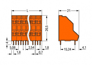 736-424 Двухуровневая клемма на печатную плату; 2,5 мм2; Шаг контактов 5,08 мм; 2 x 24-полюсов; CAGE CLAMP
