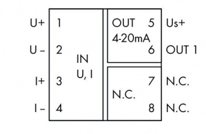 857-450 Разделительный усилитель с питанием от контура; Биполярный ток и входной сигнал напряжения; Сигнал тока на выходе; Возможность конфигурирования при помощи DIP-переключателя; Мощность на входе; Ширина модуля 6 мм