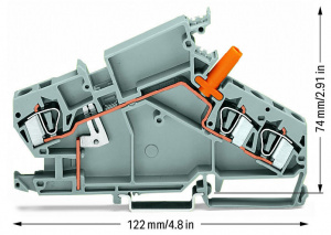 282-865 3-проводные проходные клеммы; 3; с защищенным от случайных прикосновений тестовым разъемом; напр., цепи трансформаторов тока; центральная маркировка; для DIN-рейки 35 x 15 и 35 x 7,5; CAGE CLAMP