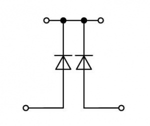 280-941/281-489 Компонентная клемма; двухуровн.; с 2 диодами 1N4007; Нижний анод; для DIN-рейки 35 x 15 и 35 x 7,5; 2,5 мм2; CAGE CLAMP