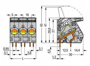 2716-108 Клемма на печатную плату; рычаг; 16 мм2; Шаг контактов 10 мм; 8-пол.; CAGE CLAMP