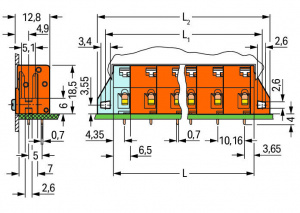 741-628 Клемма на печатную плату; нажимная кнопка; 2,5 мм2; Шаг контактов 10,16 мм; 8-пол.; CAGE CLAMP; зажимное кольцо