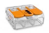 221-413 Соединитель для сращивания COMPACT; для всех типов проводников; макс. 4 мм2; 3-проводн.; с рычагами; прозрачный корпус; Темп. окруж. среды: макс. 85 °C (T85)