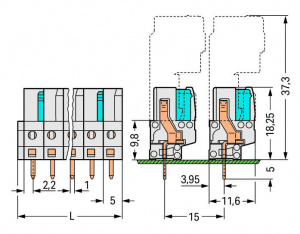 722-150 Розетка под пайку THT; 0.6 x 1.0 mm solder pin; прямые; 100% защита от неправильного подсоединения; Шаг контактов 5 мм; 20-пол.
