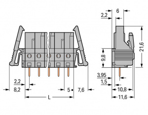 232-132/039-000 Розетка под пайку THT; 0.6 x 1.0 mm solder pin; прямые; Фиксирующий рычаг; Шаг контактов 5 мм; 2-пол.