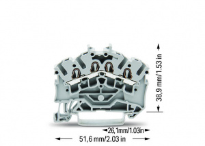 2002-6401 4-проводные проходные клеммы; 2,5 мм2; подходят для исполнений Ex e II; боковая и центральная маркировка; для DIN-рейки 35 x 15 и 35 x 7,5; Push-in CAGE CLAMP