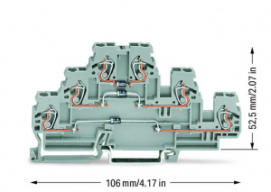 870-596/281-673 Компонентная клемма; трехуровн.; с 3 диодами 1N4007; Правый анод; для DIN-рейки 35 x 15 и 35 x 7,5; 2,5 мм2; CAGE CLAMP
