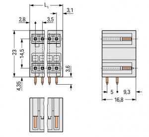 734-412 Двухуровневая вилка THT; 1.0 x 1.0 mm solder pin; угловые; 100% защита от неправильного подсоединения; Шаг контактов 3,5 мм; 24-пол.