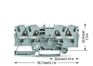 2004-1401 4-проводные проходные клеммы; 4 mm2; подходят для исполнений Ex e II; боковая и центральная маркировка; для DIN-рейки 35 x 15 и 35 x 7,5; Push-in CAGE CLAMP