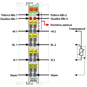 750-461/025-000 2 аналоговых ввода; Pt100 / RTD; регулируемые; Внешняя температура
