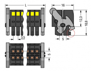 713-1112/037-000 Розетка; с выталкивателями; 12 x 2-полюсов; Шаг контактов 3,5 мм / 0,138 дюйма, 2 ряда (20 шт)