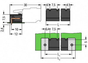 231-841/001-000/105-604 Вилка под пайку THR; 1.0 x 1.0 mm solder pin; угловые; Шаг контактов 7,5 мм; 11-пол.