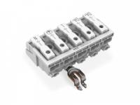 294-5335 Соединитель для светильников; нажимная кнопка, внешняя; с защелкивающимся заземляющим контактом углового исполнения; DA+ DA- L PE N; 5-пол.; Стор. свет.: для одножильных проводников; Инст. стор.: для всех типов проводников; макс. 2,5 мм2; Темп. о