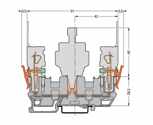 769-161 2-контактные базовые клеммы; с 2 позициями для перемычки; для DIN-рейки 35 x 15 и 35 x 7,5