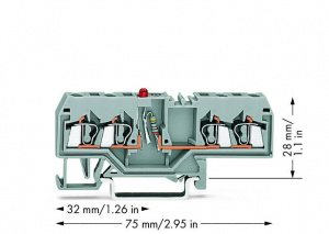 280-658/281-434 Компонентная клемма; 4-проводн.; красный светодиод; тока; для DIN-рейки 35 x 15 и 35 x 7,5; 2,5 мм2; CAGE CLAMP