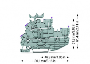 2020-2238 2-проводные / 2-контактные двухуровневые базовые клеммы; 2-проводные / 2-контактные проходные клеммы; L:; внутреннее объединение; ввод проводника с фиолетовой маркировкой; для DIN-рейки 35 x 15 и 35 x 7,5; Push-in CAGE CLAMP