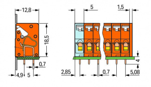 741-208 Клемма на печатную плату; нажимная кнопка; 2,5 мм2; Шаг контактов 5,08 мм; 8-пол.; CAGE CLAMP