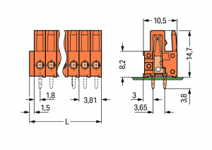 734-520 Розетка под пайку THT; 0.9 x 0.9 mm solder pin; прямые; 100% защита от неправильного подсоединения; Шаг контактов 3,81 мм; 20-пол.