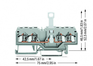 280-836 4-проводные клеммы с размыкателем; для DIN-рейки 35 x 15 и 35 x 7,5; 2,5 мм2; CAGE CLAMP