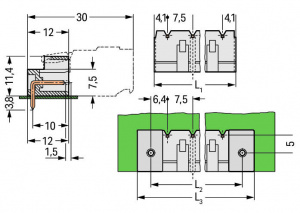 721-872/001-000 Вилка THT; 1.2 x 1.2 mm solder pin; угловые; 100% защита от неправильного подсоединения; Шаг контактов 7,5 мм; 12-пол.