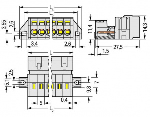 721-602/019-000 1-проводная вилка; 100% защита от неправильного подсоединения; зажимное кольцо; 2,5 мм2; Шаг контактов 5 мм; 2-пол.