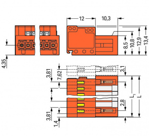 734-342 1-проводная вилка; 100% защита от неправильного подсоединения; 1,5; Шаг контактов 3,81 мм; 12-пол.