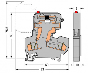 281-613/281-541 2-проводные клеммы с предохранителем; с поворотным патроном предохранителя; со светодиодной индикацией перегорания предохранителя; для DIN-рейки 35 x 15 и 35 x 7,5; 4 mm2; CAGE CLAMP