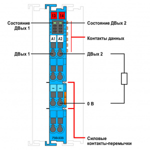 750-535 2-канальный дискретный выход; тока; Искробезопасный