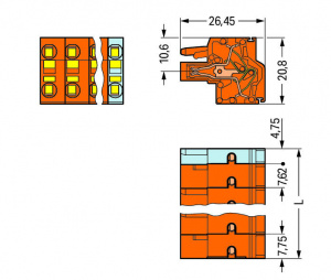 231-2702/026-000 2-проводная розетка; 2,5 мм2; Шаг контактов 7,62 мм; 2-пол.