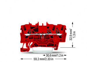 2001-1303 3-проводные проходные клеммы; 1,5; подходят для исполнений Ex e II; боковая и центральная маркировка; для DIN-рейки 35 x 15 и 35 x 7,5; Push-in CAGE CLAMP