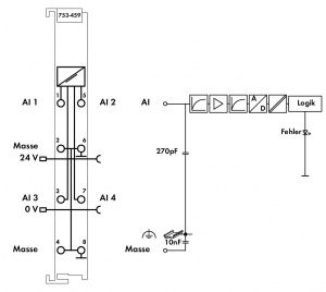 753-459 4 аналоговых входа; 0 - 10 В пост.тока; Несимметричный