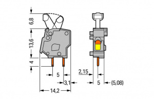 257-401 Наборная клемма на печатную плату; нажимная кнопка; 2,5 мм2; Шаг контактов 5/5,08 мм; 1-пол.; CAGE CLAMP; опция объединения