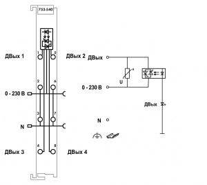 753-540 4-канальный дискретный выход; 230 В перем.тока; 0,25 А; Твердотельные