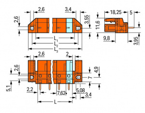 232-768/047-000 Розетка под пайку THT; 0.6 x 1.0 mm solder pin; угловые; Проходной фланец; Шаг контактов 7,62 мм; 8-пол.