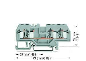 281-681 3-проводные проходные клеммы; 4 mm2; центральная маркировка; для DIN-рейки 35 x 15 и 35 x 7,5; CAGE CLAMP