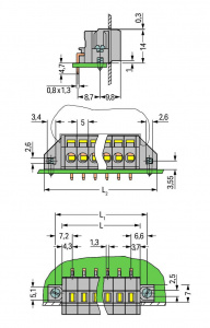 231-607/017-000 Клемма на печатную плату; 2,5 мм2; Шаг контактов 5 мм; 7-пол.; CAGE CLAMP; зажимное кольцо