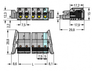 2231-208/037-000 1-проводниковая розетка; нажимная кнопка; Фиксирующий рычаг; 2,5 мм2; Шаг контактов 7,5 мм; 8-пол.