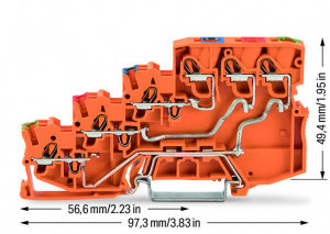 2000-5457 4-проводные клеммы питания датчика; для датчиков PNP-переключения (положительного); с заземляющим контактом; с цветн. отверст. для ввода проводников; 2,5 мм2; Push-in CAGE CLAMP