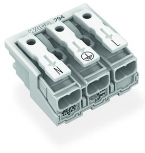 294-5013 Соединитель для светильников; нажимная кнопка, внешняя; без заземляющего контакта; N-PE-L; 3-пол.; Стор. свет.: для одножильных проводников; Инст. стор.: для всех типов проводников; макс. 2,5 мм2; Темп. окруж. среды: макс. 85 °C (T85)