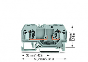 281-915/281-410 Компонентная клемма; 2-проводн.; с диодом 1N4007; анод слева; для DIN-рейки 35 x 15 и 35 x 7,5; 4 mm2; CAGE CLAMP