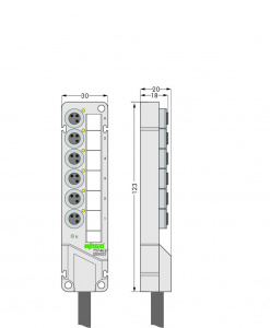 757-463/000-010 Коробка для подключения датчиков / исполнительных устройств М8; 6-канальные; 3-пол.; Соединительный кабель 10 м