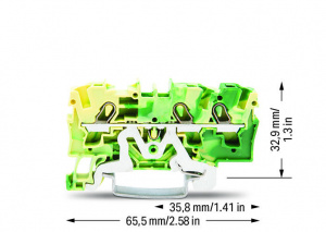 2004-1307 3-проводные клеммы с заземлением; 4 mm2; подходят для исполнений Ex e II; боковая и центральная маркировка; для DIN-рейки 35 x 15 и 35 x 7,5; Push-in CAGE CLAMP