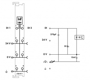 750-411 2-канальный дискретный вход; тока; 0,2 мс; Датчик приближения