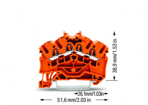 2002-6402 4-проводные проходные клеммы; 2,5 мм2; подходят для исполнений Ex e II; боковая и центральная маркировка; для DIN-рейки 35 x 15 и 35 x 7,5; Push-in CAGE CLAMP
