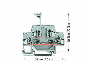 280-942/281-487 Компонентная клемма; двухуровн.; с 2 диодами 1N4007; Нижний анод; для DIN-рейки 35 x 15 и 35 x 7,5; 2,5 мм2; CAGE CLAMP