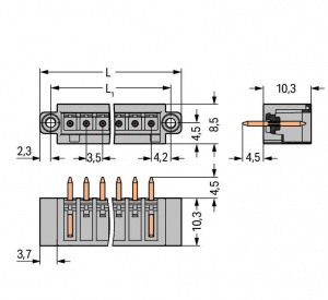 734-143/108-000 Вилка THT; 1.0 x 1.0 mm solder pin; прямые; 100% защита от неправильного подсоединения; Резьбовой фланец; Шаг контактов 3,5 мм; 13-пол.