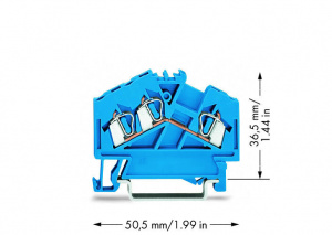 280-651 3-проводные проходные клеммы; 2,5 мм2; подходят для исполнений Ex i; центральная маркировка; для DIN-рейки 35 x 15 и 35 x 7,5; CAGE CLAMP